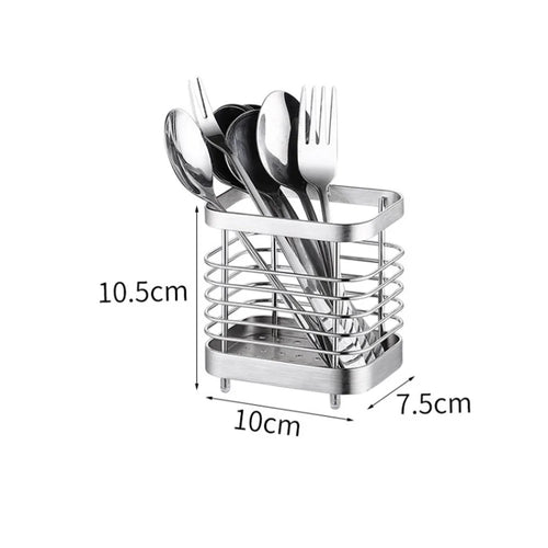 Kitchen Utensil Flatware Holder Stainless Steel Countertop Cutlery Fork Spoon Chopstick Organizer - Size S / Silver - 1