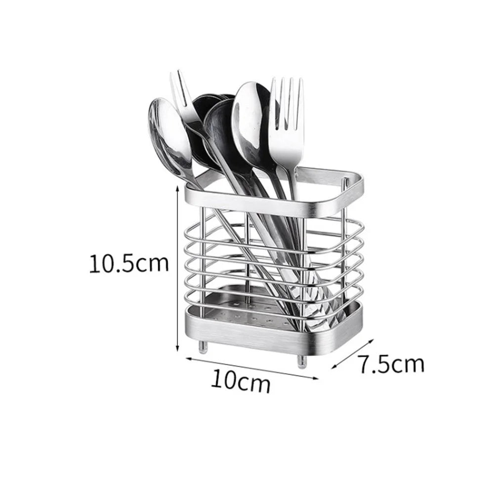 Kitchen Utensil Flatware Holder Stainless Steel Countertop Cutlery Fork Spoon Chopstick Organizer - Size S / Silver - 1