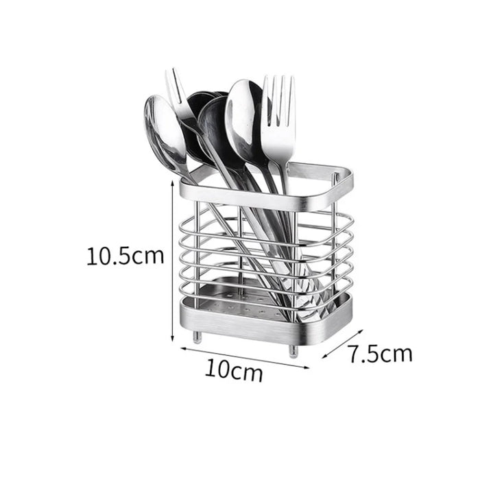 Kitchen Utensil Flatware Holder Stainless Steel Countertop Cutlery Fork Spoon Chopstick Organizer - Size S / Silver - 1