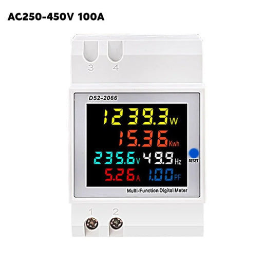 D52-2066 AC Power Meter Single Phase Electric Energy Meter Din Rail Electricity Usage Monitor - External / AC250 - 450V 100A - 1