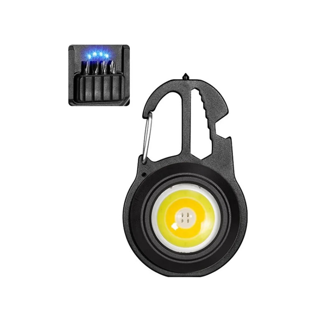 W5137 Mini COB LED Flashlight Portable Multi-functional Keychain Light - Black / 4 Screwdriver Bits - 1