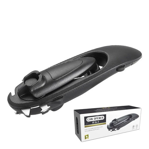 8-in-1 Multifunctional Manual Can Opener Can Cutter Top Remover Topless Can Opener Handheld Safety Can Opener - Black - 1