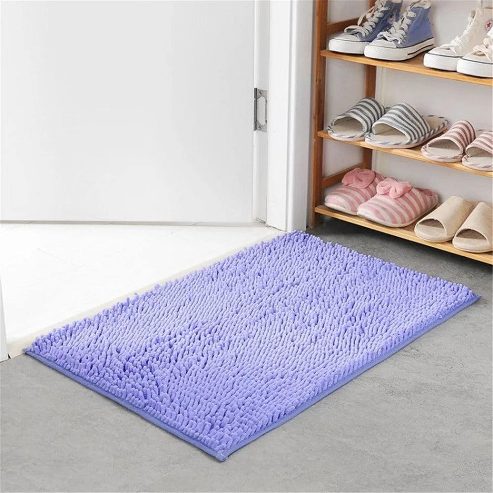 Chenille Floor Mat 50x80cm Soft Bath Rug Absorbent Non-Slip Bathroom Rug Machine Washable Bathroom Fluffy Carpet - Purple - 1
