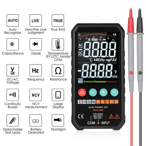 FY107 Digital Multimeter 6000 Counts RMS AC DC NCV Transistor Capacitor Voltage Meter - FY107B - 1