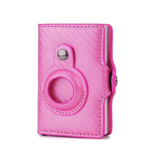 For Apple Airtag Wallet Leather Credit Card Money Holder RFID Blocking Minimalist Wallet Credit Card Protector - Pink - 1