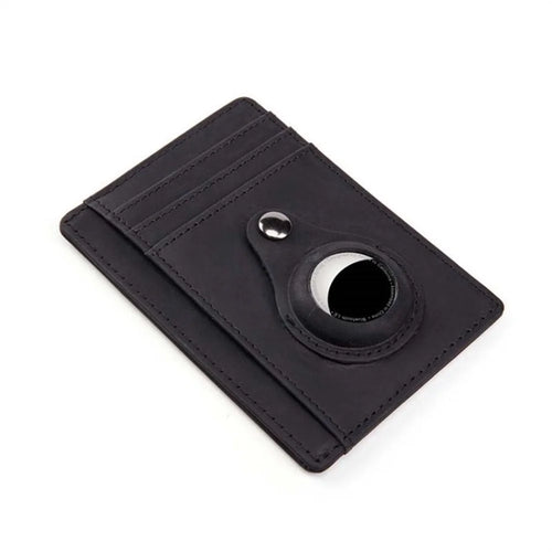 For Airtag Card Case Genuine Leather Credit Card Size Wallet Holder Anti-Lost Wallet Card Tracker - Black - 1