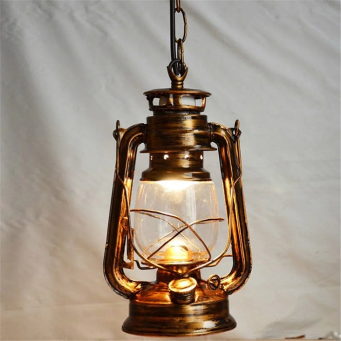 Retro Iron Glass Kerosene Lantern Hanging Light Decor - Bronze - 1