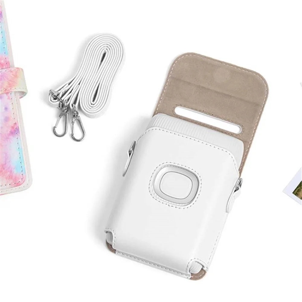 CAIUL PU Leather Printer Bag Case with Shoulder Strap for Mini Link 2 Protective Cover Carrying Bag - White - 1