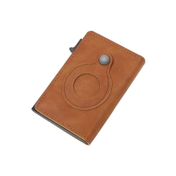 PU Leather RFID Blocking Automatic Pop Up Card Holder Wallet for AirTag Case Purse - Brown - 1