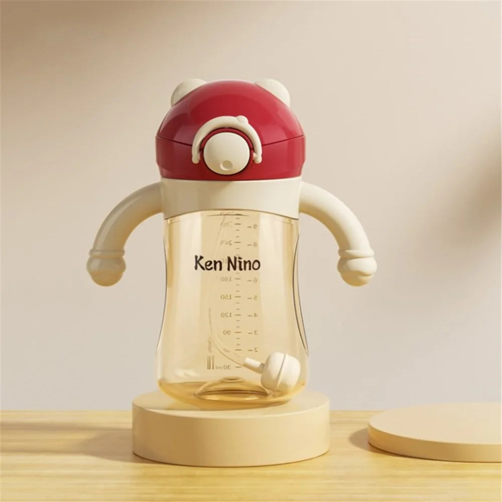 KEN NINO Baby Sippy Cup Straw Water Bottle with Gravity Ball (No FDA Certification, BPA Free) - Red - 1