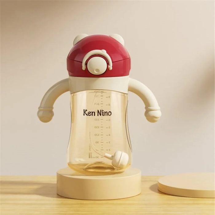 KEN NINO Baby Sippy Cup Straw Water Bottle with Gravity Ball (No FDA Certification, BPA Free) - Red - 1