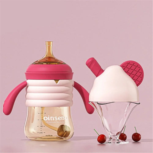 OINSENO 300ml Cute Baby Straw Water Bottle Sippy Cup (No FDA Certification, BPA Free) - Red / 300ml - 1