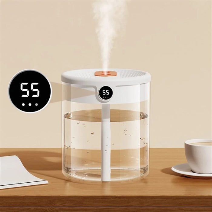 1.4L Double Nozzle Air Humidifier with LCD Display Night Light Ultrasonic Quiet Home Office Humidifier - White - 1