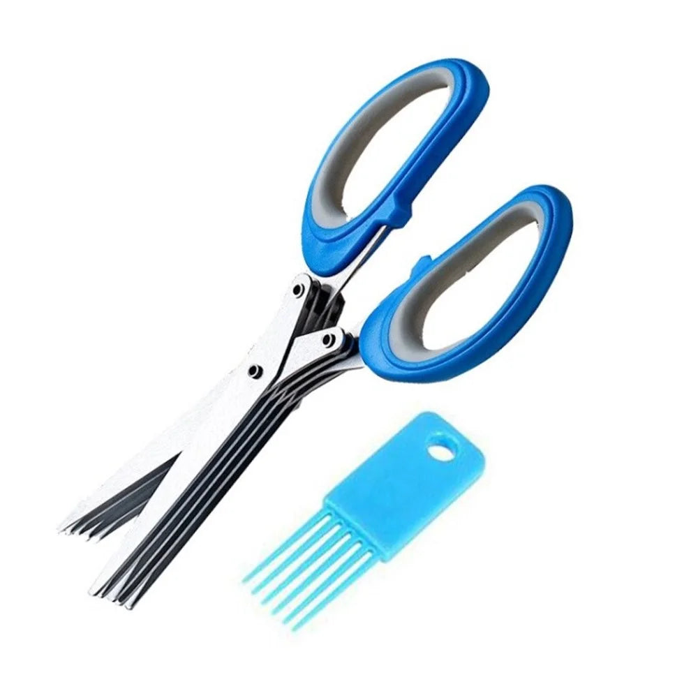 Multi-layer Kitchen Scissor Onion Cutting Knife Stainless Steel Food Scissors Herb Cutter - Blue - 1