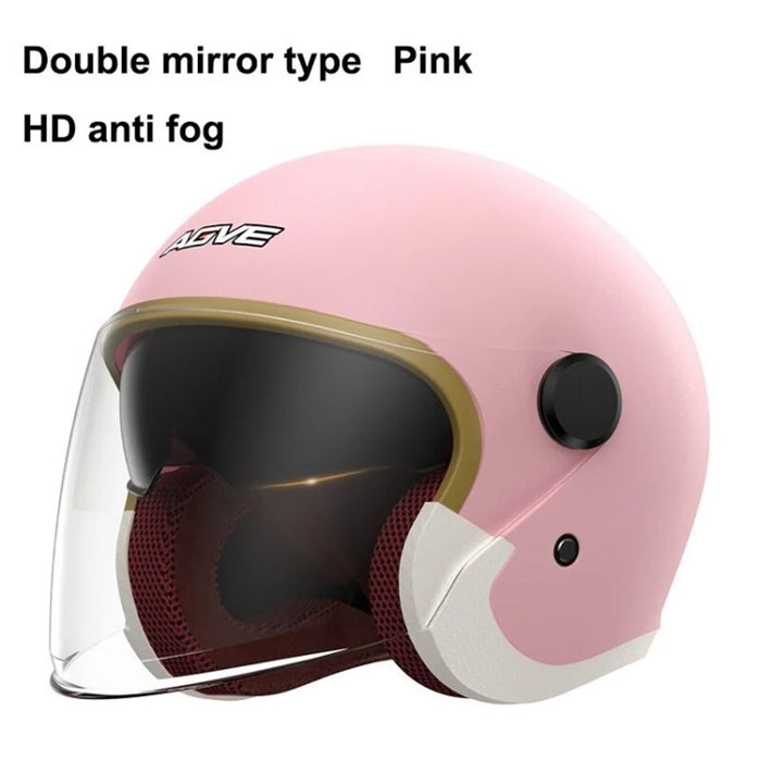 AGVE Safety Helmet Winter Warm Electric Motorcycle Helmet Dual Visor Full Face with Sun Shield for Men Women - Pink - 1