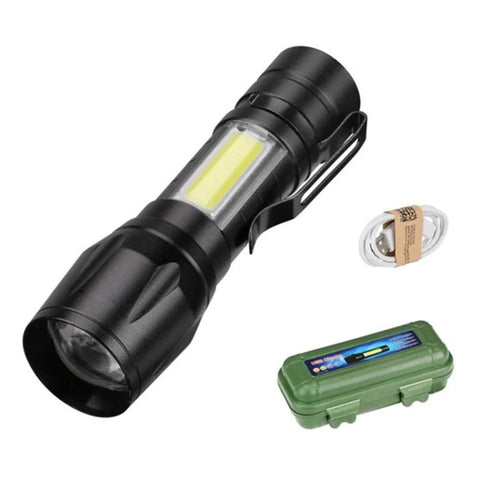 LIYINGYAN 10W USB Rechargeable LED Flashlight Super Bright COB Light for Outdoor Emergency - Black - 1