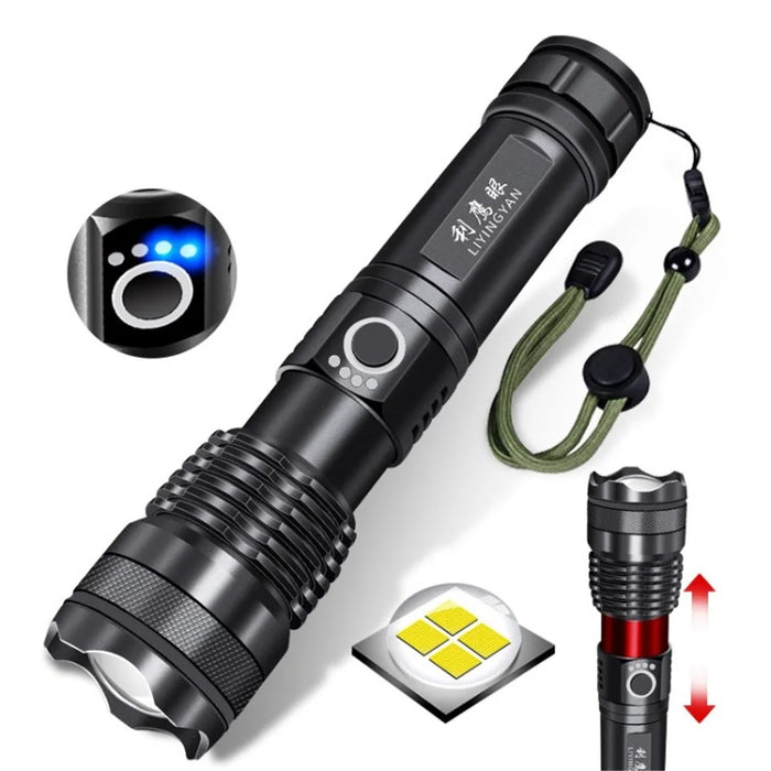 LIYINGYAN LED Flashlight Aluminum Alloy Telescopic Zoomable Flashlight - Black - 1