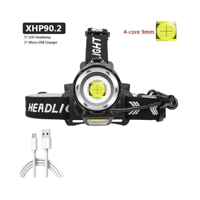 XHP90 LED Headlamp USB Rechargeable Outdoor Powerful USB Headlight - Black - 1
