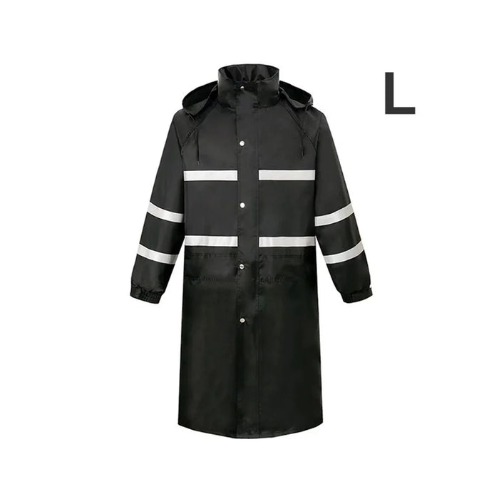 Rain Cape with Hood Dual Layer Long Raincoat Reflective Emergency Poncho for Outdoor Work - Black / L - 1