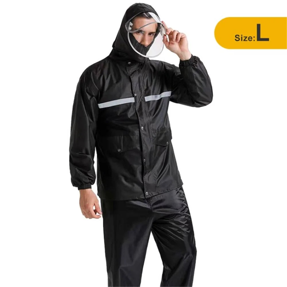 Raincoat Suit Fishing Rain Gear Jacket Pants Dual-Layer Thick Rain Coat Set for Adult Men Women - Black / L - 1
