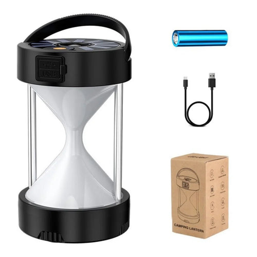 5809 Outdoor Tent Light Solar Hourglass Camping LED Lantern Type-C USB Rechargeable Camping Lamp - Black / Style B - 1