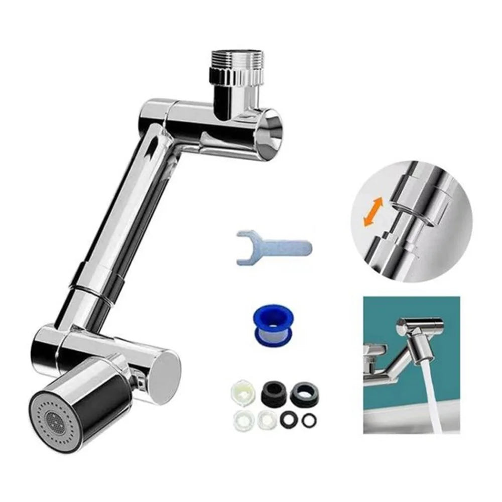 Faucet Extender 1440-Degree Rotation Telescopic Tap Aerator - Silver / Single Gear - 1