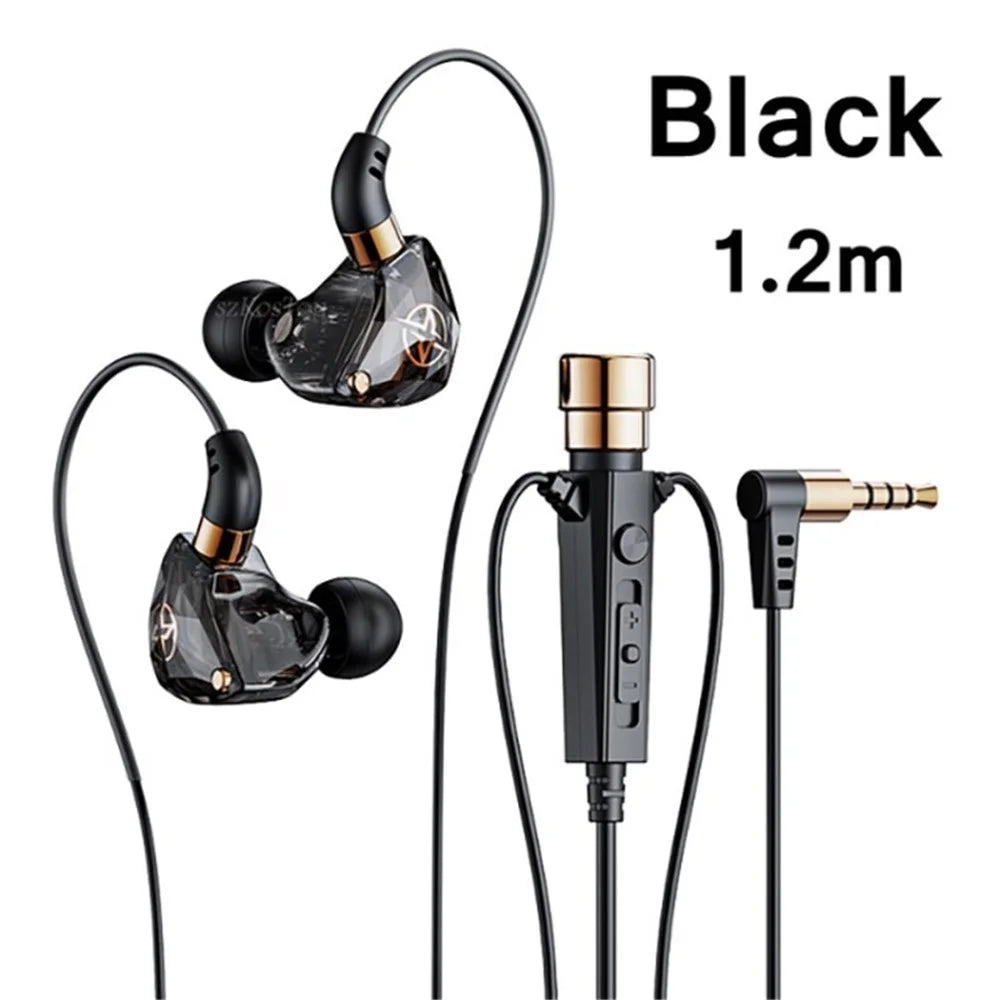 KT-02 Wired Earbuds Noise-Cancelling Earphones with Mic for Music / Calls - Black / 1.2m - 1