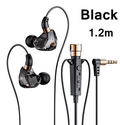 KT-02 Wired Earbuds Noise-Cancelling Earphones with Mic for Music / Calls - Black / 1.2m - 1
