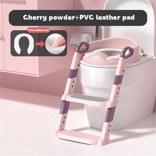 Kids Potty Toilet Chair Anti-splash Training Seat with Step Ladder - Pink - 1
