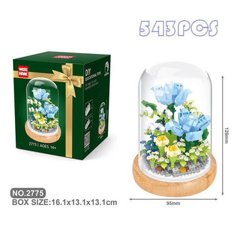 Flower Micro Building Blocks Lily Rose Tulips Bouquet Immortal Daisy Sunflower Mini Brick Figure Toy Home Decor - Blue Enchantress - 1
