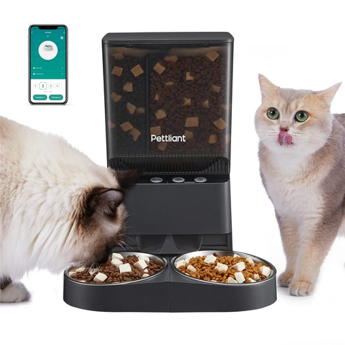 PETTLIANT Automatic Cat Feeder Dual-Bowl Food Dispenser Smart APP Control (No FDA, BPA-Free) - 1