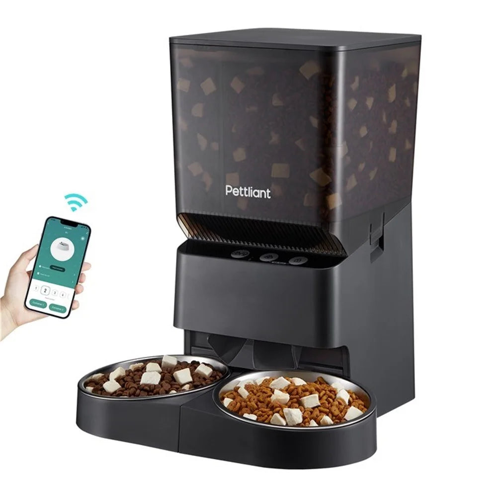 PETTLIANT Automatic Cat Feeder Dual-Bowl Food Dispenser Smart APP Control (No FDA, BPA-Free) - 2
