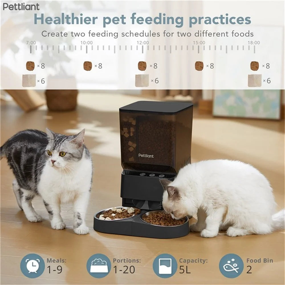 PETTLIANT Automatic Cat Feeder Dual-Bowl Food Dispenser Smart APP Control (No FDA, BPA-Free) - 4