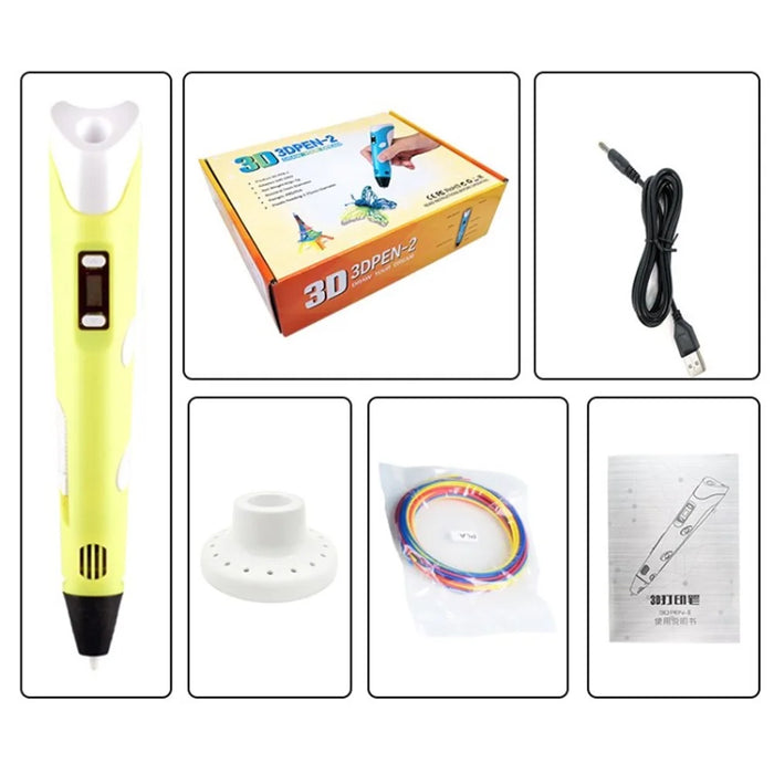 USB Powered Second Generation 3D Printing Pen Kids DIY Drawing Toy - Yellow - 1