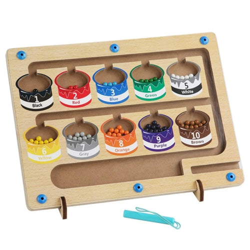 Magnetic Color Sorting Board Number Maze Wooden Counting Toy for Girls Boys - Style 1 - 1