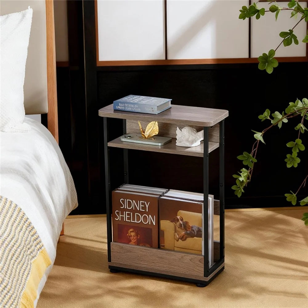 DULCII 3 Tier Slim End Table Narrow Space Nightstand with Magazine Shelf (MOQ: 300) - 3