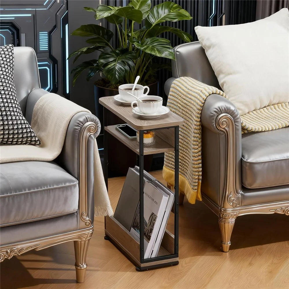 DULCII 3 Tier Slim End Table Narrow Space Nightstand with Magazine Shelf (MOQ: 300) - 5