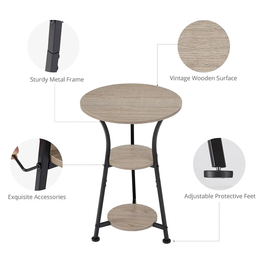 DULCII Round Beside Table 3 Tier Sofa Side End 3 Leg Desk for Living Room Bedroom, 38x56cm - Oak Color (MOQ: 200) - 6