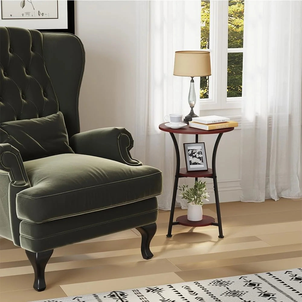 DULCII 3 Tier Sofa Side End 3 Leg Round Table for Living Room Bedroom, 38x56cm - Cherry Wood Color (MOQ: 200) - 6