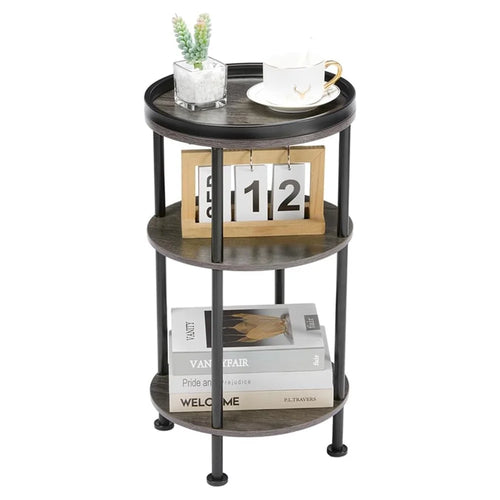 DULCII 8663-C 4-Leg Small Round Table Wooden Top Side End Table with Metal Frame, 300 x 300 x 550mm - Grey - 1