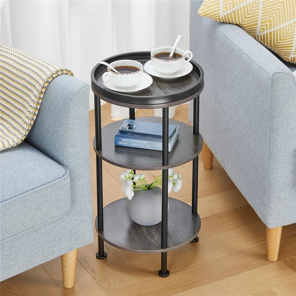 DULCII 8663-C 4-Leg Small Round Table Wooden Top Side End Table with Metal Frame, 300 x 300 x 550mm - Grey - 4