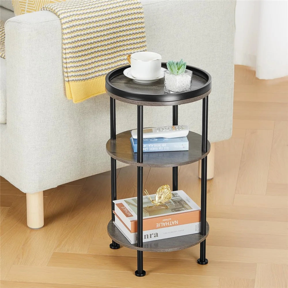 DULCII 8663-C 4-Leg Small Round Table Wooden Top Side End Table with Metal Frame, 300 x 300 x 550mm - Grey - 5
