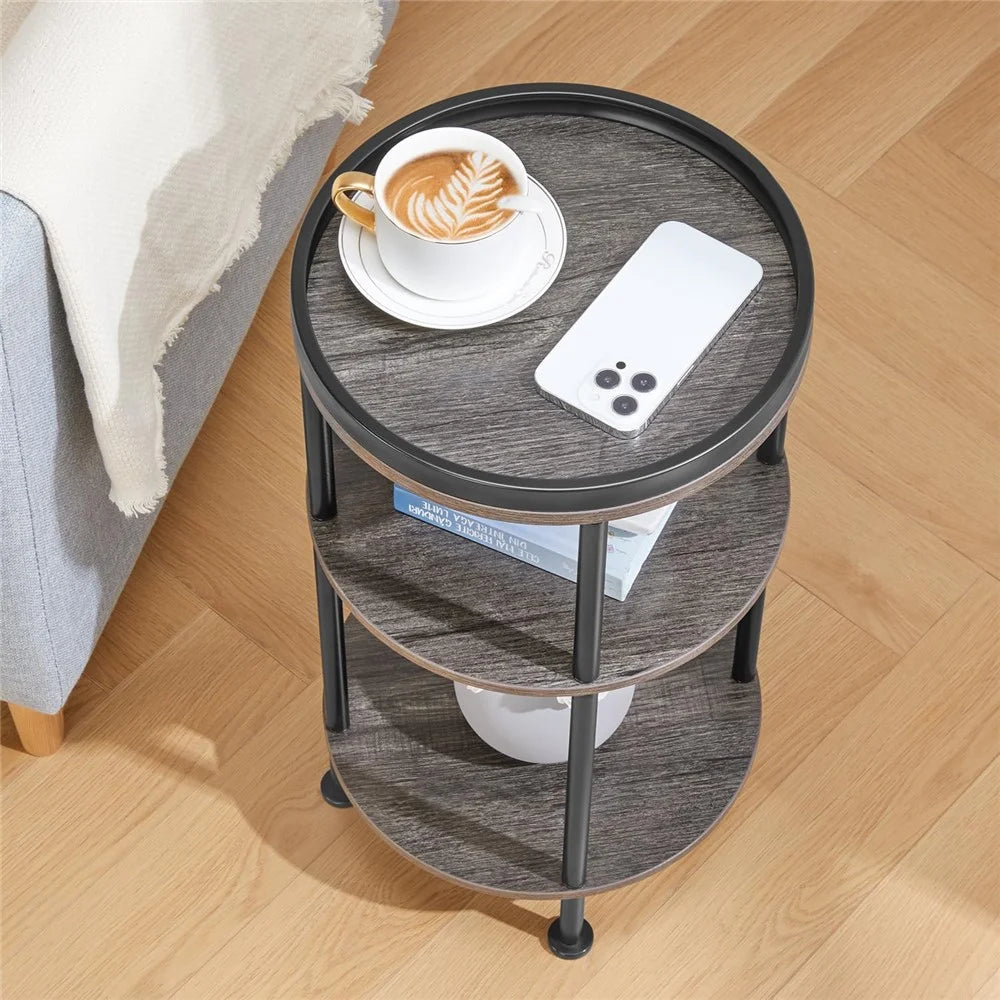 DULCII 8663-C 4-Leg Small Round Table Wooden Top Side End Table with Metal Frame, 300 x 300 x 550mm - Grey - 6