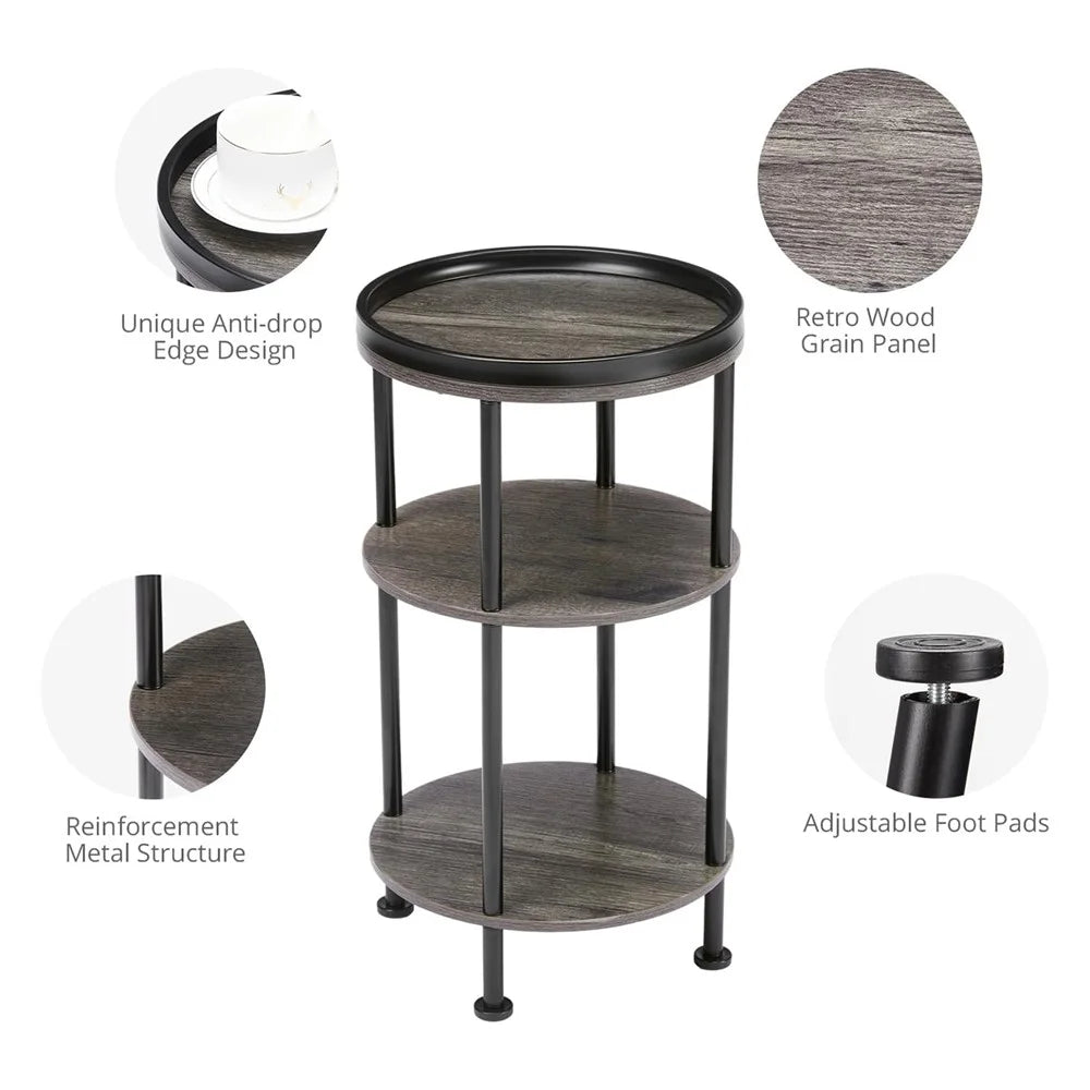 DULCII 8663-C 4-Leg Small Round Table Wooden Top Side End Table with Metal Frame, 300 x 300 x 550mm - Grey - 7