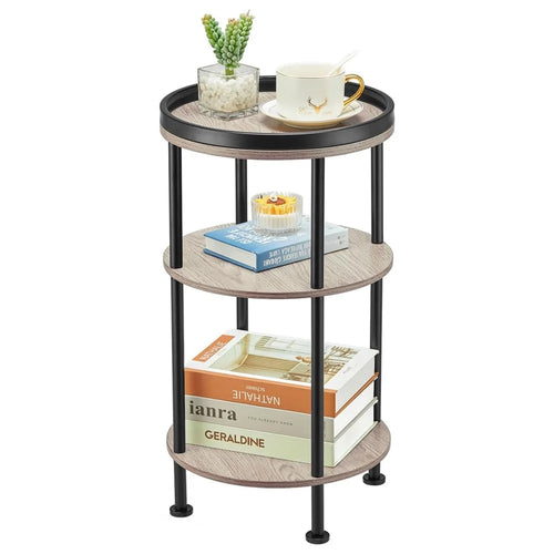 DULCII 8663-C 4-Leg Small Round Table Wooden Top Side End Table with Metal Frame, 300 x 300 x 550mm - Oak - 1