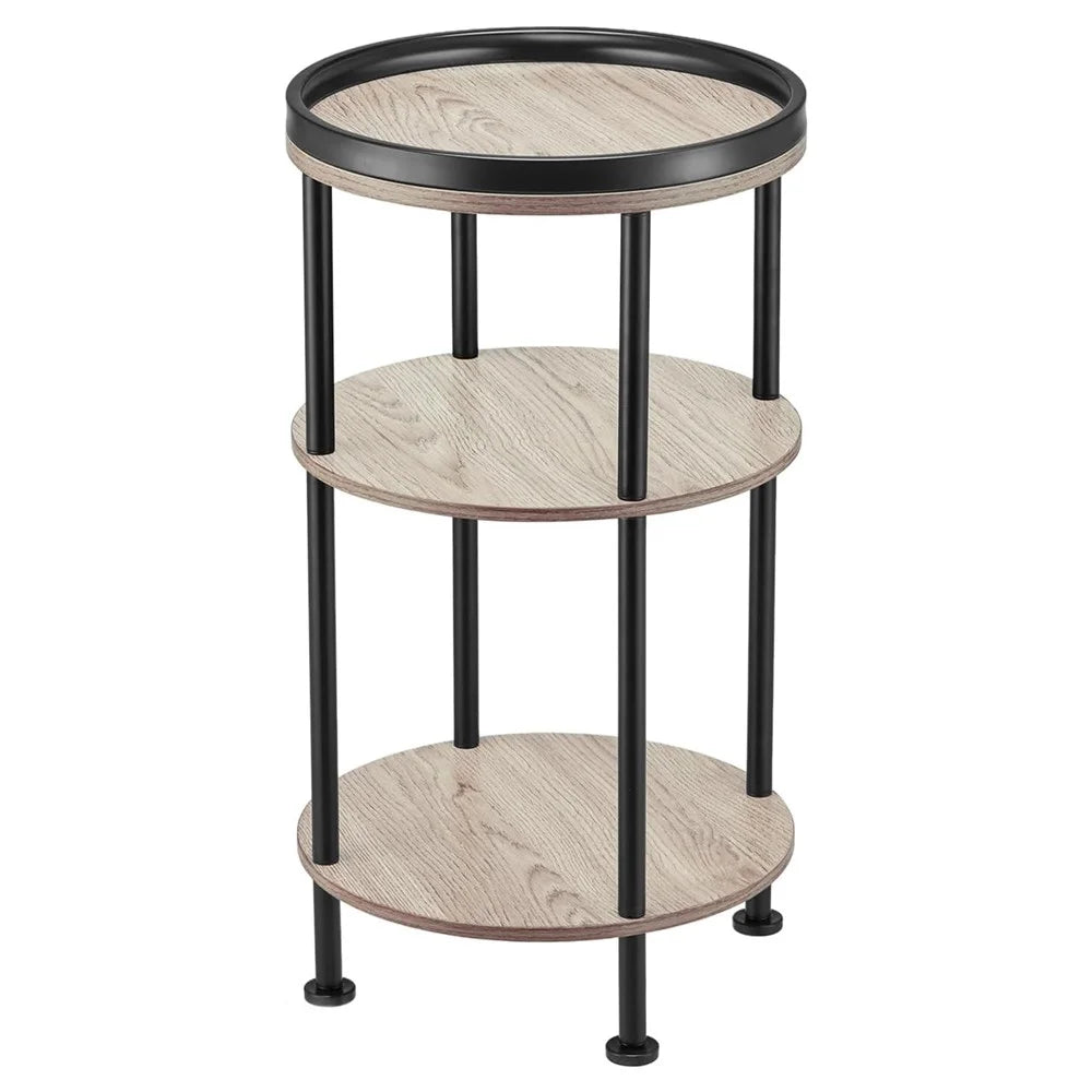 DULCII 8663-C 4-Leg Small Round Table Wooden Top Side End Table with Metal Frame, 300 x 300 x 550mm - Oak - 2