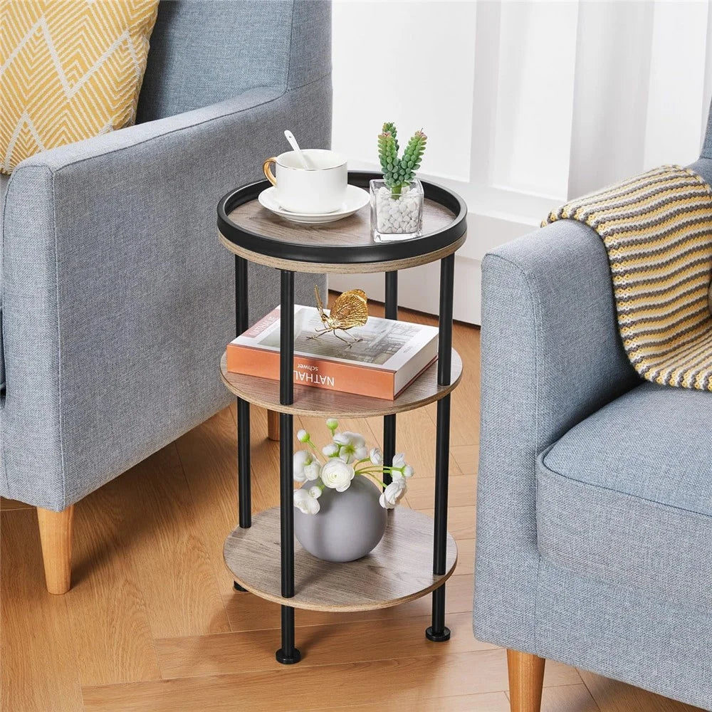DULCII 8663-C 4-Leg Small Round Table Wooden Top Side End Table with Metal Frame, 300 x 300 x 550mm - Oak - 3