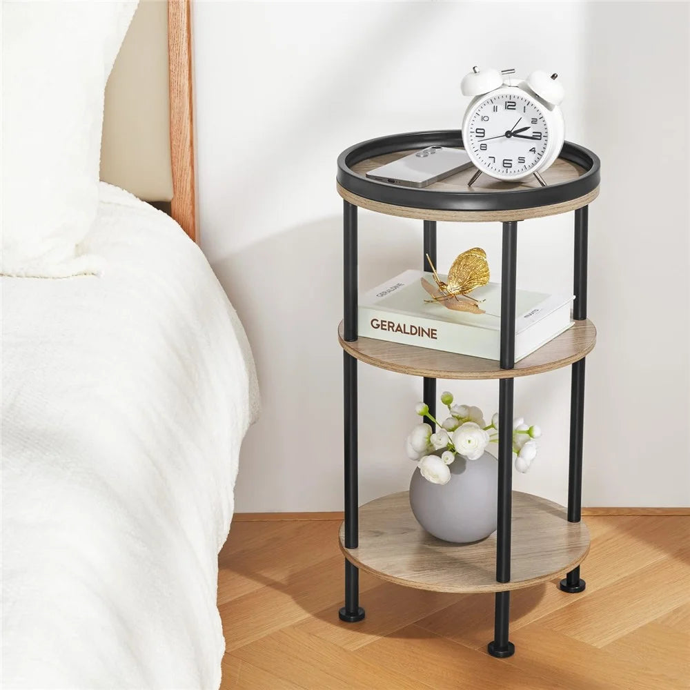 DULCII 8663-C 4-Leg Small Round Table Wooden Top Side End Table with Metal Frame, 300 x 300 x 550mm - Oak - 6