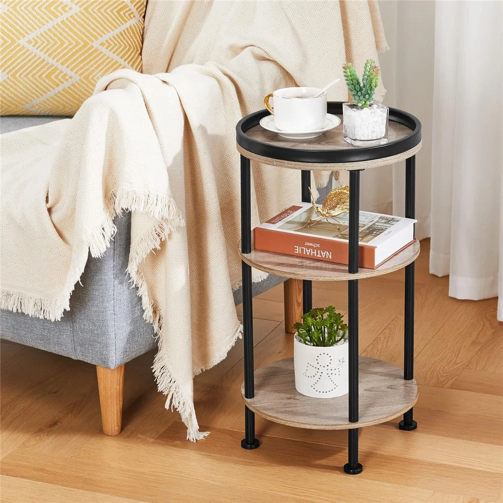 DULCII 8663-C 4-Leg Small Round Table Wooden Top Side End Table with Metal Frame, 300 x 300 x 550mm - Oak - 7