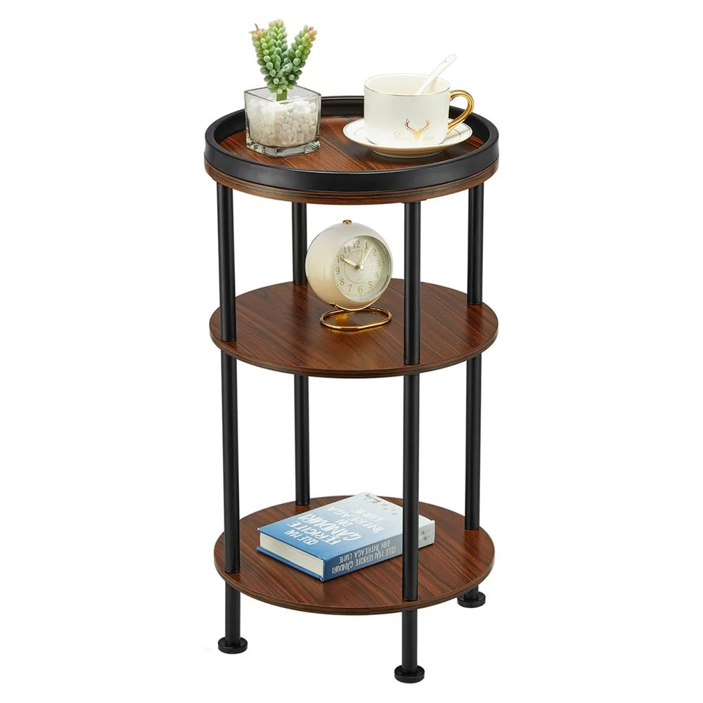 DULCII 8663-C 4-Leg Small Round Table Wooden Top Side End Table with Metal Frame, 300 x 300 x 550mm - Cherry - 1